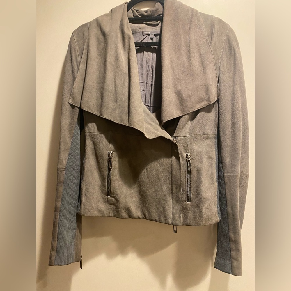 Grey Vince Suede Moto Jacket